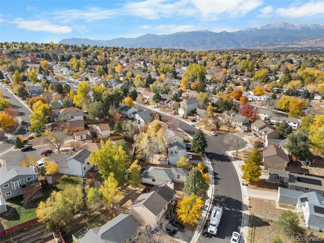 drone / aerial view featuring a mountain view