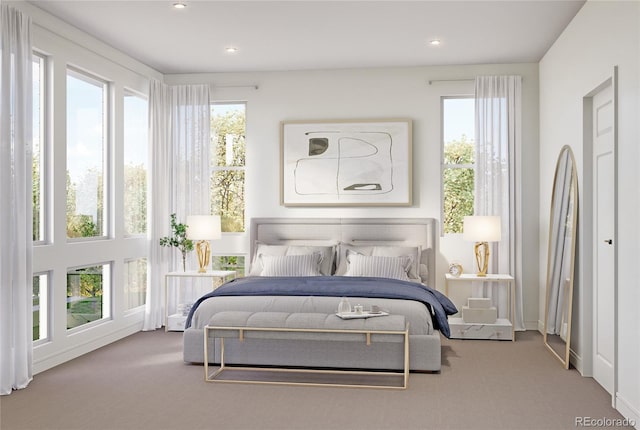 bedroom featuring carpet and recessed lighting