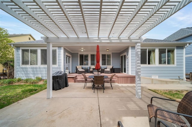 view of patio / terrace with a pergola, an outdoor hangout area, and area for grilling