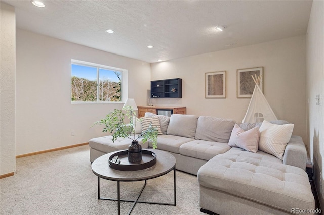 31402 N Bermuda Dunes Dr, Evergreen, CO 80439 - carpeted living area with recessed lighting and a textured ceiling