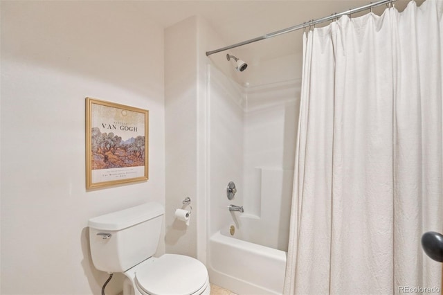 31402 N Bermuda Dunes Dr, Evergreen, CO 80439 - bathroom with toilet and shower / bathtub combination with curtain