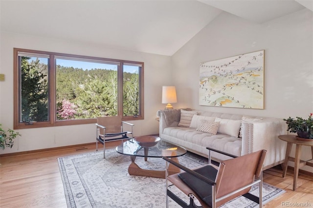 31402 N Bermuda Dunes Dr, Evergreen, CO 80439 - living room featuring light wood-style floors and vaulted ceiling