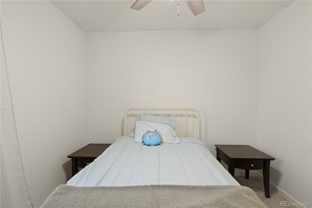 bedroom featuring ceiling fan and carpet flooring