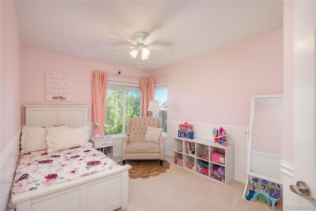 bedroom featuring carpet and a ceiling fan