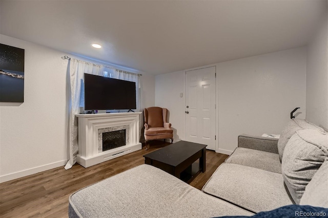 living room featuring dark hardwood / wood-style flooring