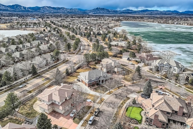 aerial view featuring a residential view and a mountain view