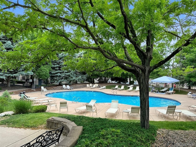 view of swimming pool with a patio area