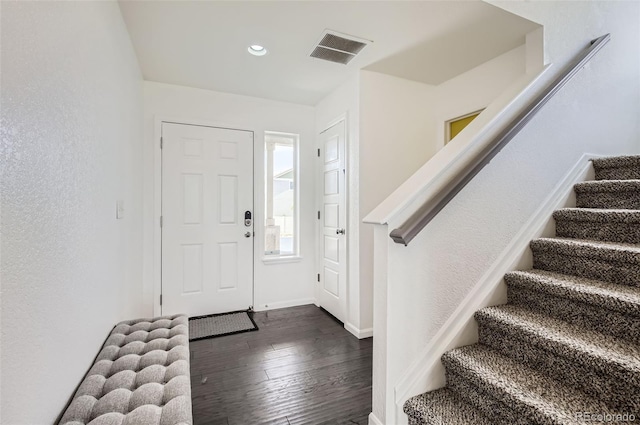 5010 Eaglewood Ln, Johnstown, CO 80534 - entrance foyer with stairway, dark wood-style flooring, and recessed lighting