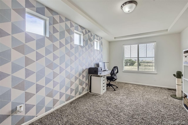 5010 Eaglewood Ln, Johnstown, CO 80534 - home office featuring a raised ceiling and carpet flooring