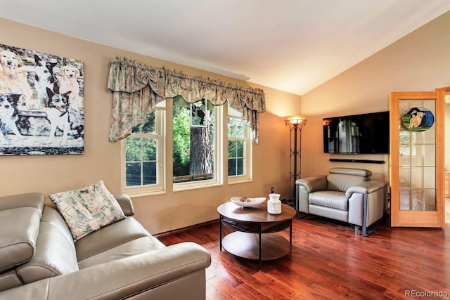 8866 E Easter Ave, Centennial, CO 80112 - living area with vaulted ceiling, wood finished floors, and baseboards
