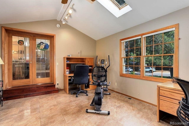 8866 E Easter Ave, Centennial, CO 80112 - office area featuring french doors, a skylight, baseboards, and light tile patterned flooring