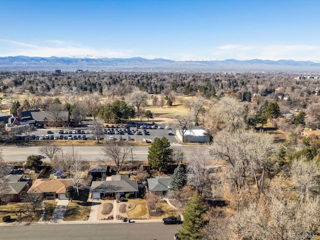 drone / aerial view featuring a mountain view