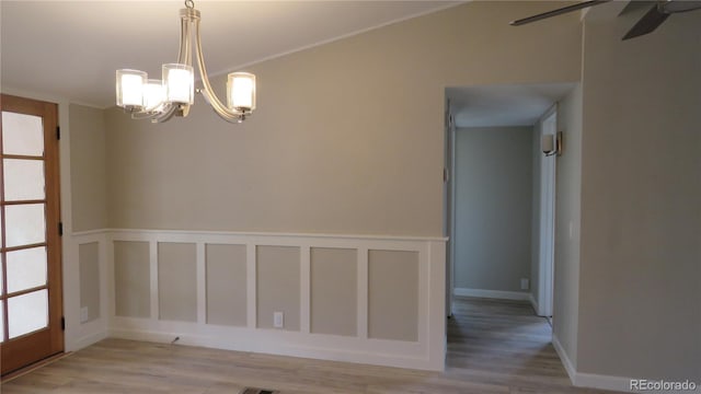 150 Palmer Ave, Poncha Springs, CO 81242 - unfurnished room with a chandelier, ceiling fan, and light wood-type flooring