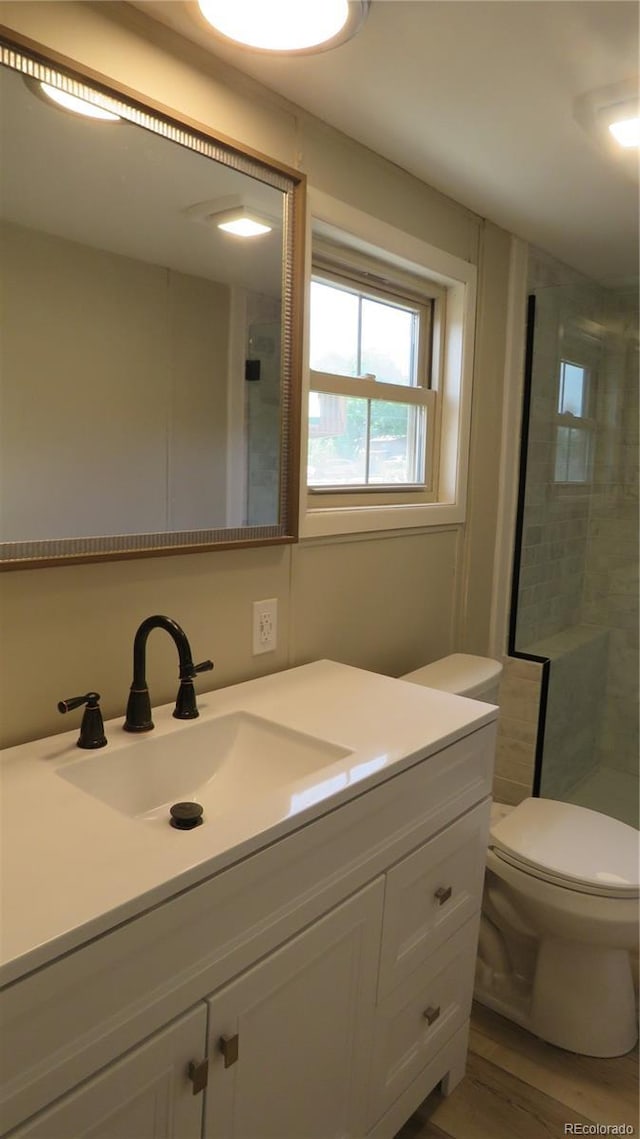 150 Palmer Ave, Poncha Springs, CO 81242 - full bathroom with vanity, a shower stall, and wood finished floors