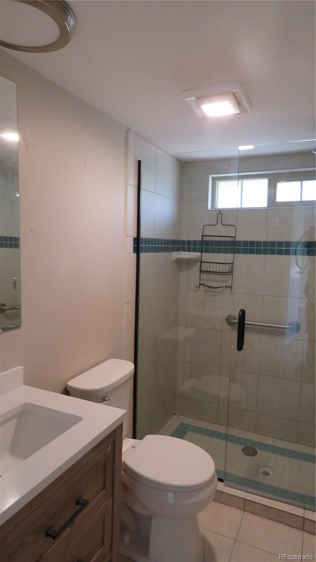 150 Palmer Ave, Poncha Springs, CO 81242 - bathroom featuring vanity, a shower stall, and tile patterned flooring