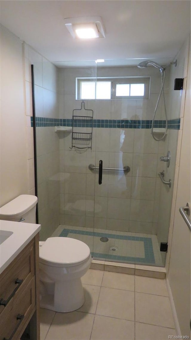 150 Palmer Ave, Poncha Springs, CO 81242 - bathroom with a shower stall, vanity, and tile patterned flooring