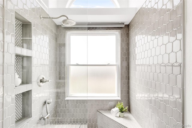 5282 E 116th Ave, Thornton, CO 80233 - bathroom with a tile shower and tile walls