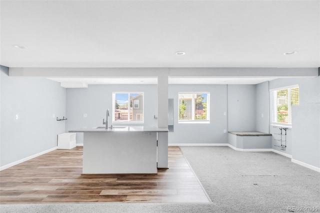 5282 E 116th Ave, Thornton, CO 80233 - kitchen featuring a center island with sink, light wood-type flooring, recessed lighting, open floor plan, and light countertops