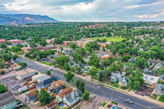 aerial view with a mountain view and a residential view