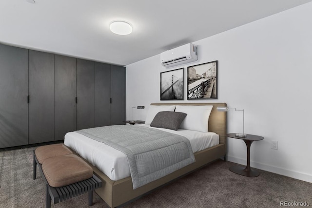 bedroom with carpet and a wall mounted AC