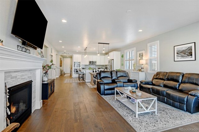 living room with light wood-type flooring