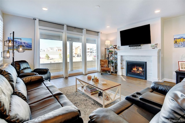 living room featuring light wood-type flooring