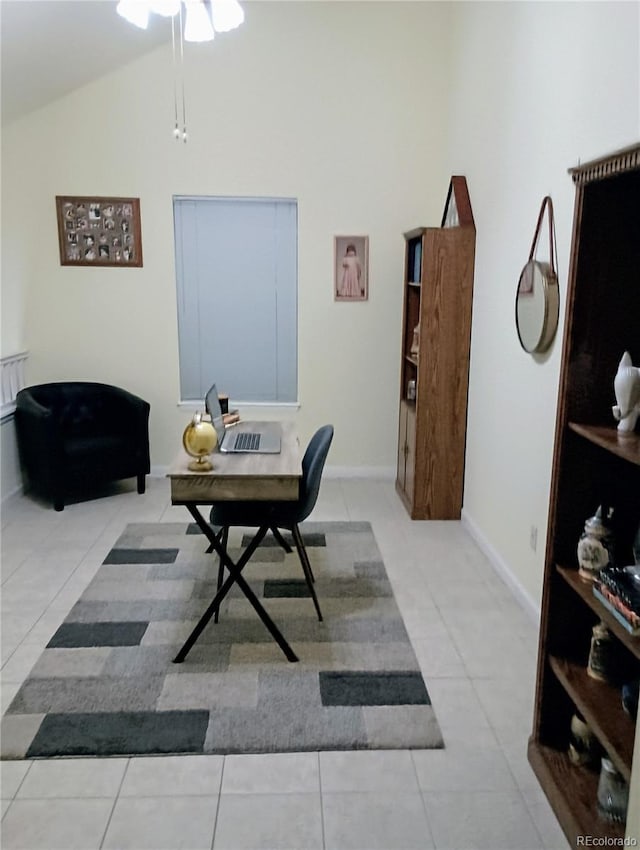 tiled office with high vaulted ceiling