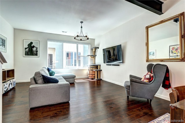 852 Kalamath St, Denver, CO 80204 - living room featuring a chandelier, wood-type flooring, and baseboards