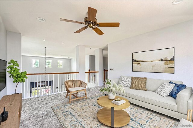 1793 E 164th Pl, Thornton, CO 80602 - carpeted living room with ceiling fan