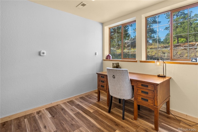 office featuring plenty of natural light and hardwood / wood-style floors