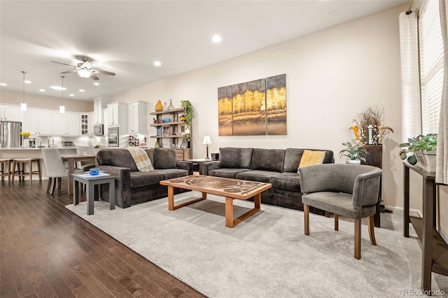 3418 New Haven Cir, Castle Rock, CO 80109 - living area with a ceiling fan, wood finished floors, and recessed lighting