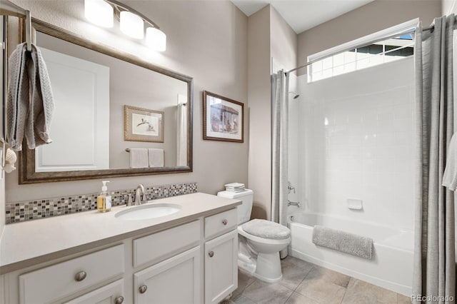 3418 New Haven Cir, Castle Rock, CO 80109 - bathroom featuring vanity, toilet, shower / bath combination with curtain, and tile patterned flooring