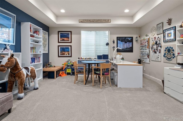 3418 New Haven Cir, Castle Rock, CO 80109 - carpeted office space featuring a tray ceiling, recessed lighting, and baseboards