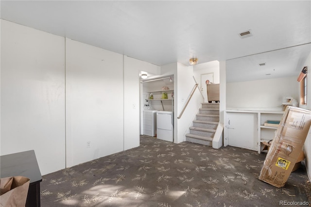 10463 Kipling Ct, Broomfield, CO 80021 - carpeted living area with independent washer and dryer and stairway