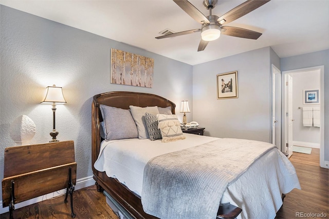 3002 S Oak Way, Lakewood, CO 80227 - bedroom with wood finished floors, baseboards, and ceiling fan