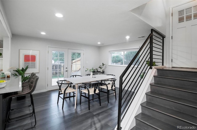 dining room featuring dark hardwood / wood-style floors and french doors