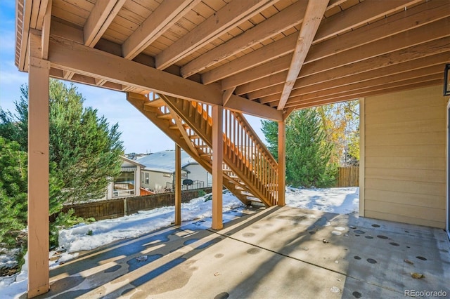 view of snow covered patio