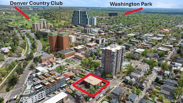 view of urban area with property parcel outlined
