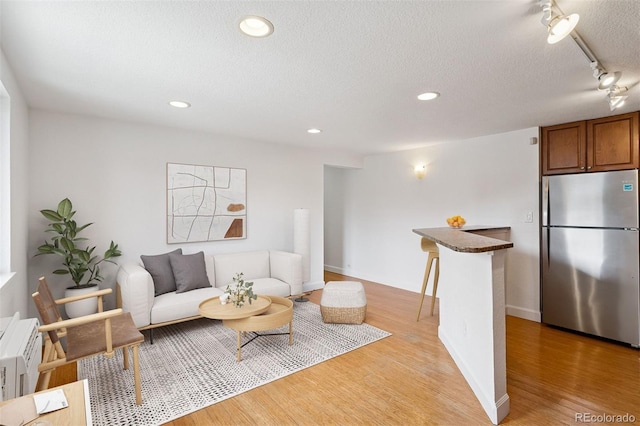 1 N Pearl St Unit 102, Denver, CO 80203 - living area featuring light wood-type flooring, recessed lighting, track lighting, baseboards, and a textured ceiling
