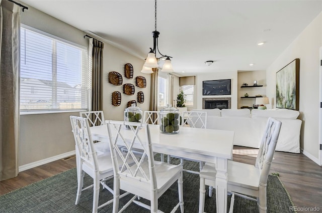 dining space featuring dark wood-type flooring