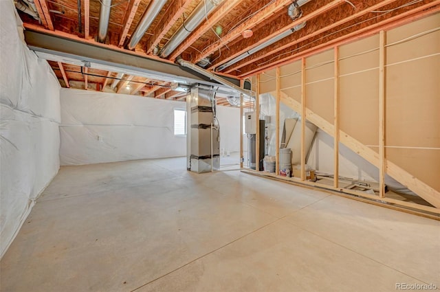 basement featuring heating unit