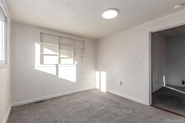 empty room featuring plenty of natural light, carpet floors, and a textured ceiling