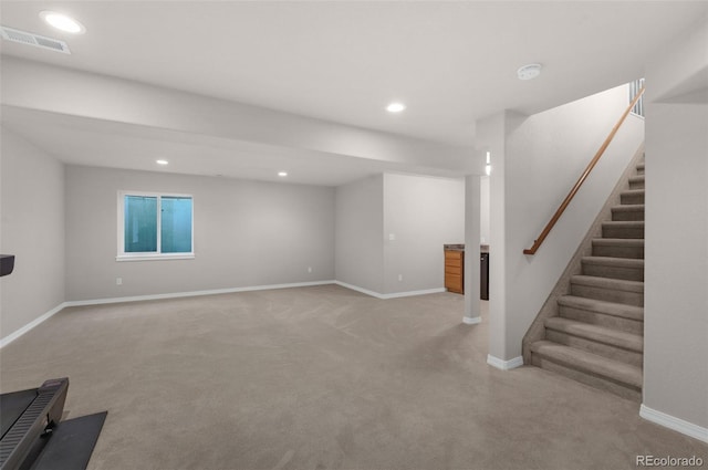 10643 Black Kettle Way, Colorado Springs, CO 80908 - finished basement featuring light carpet, stairway, and recessed lighting