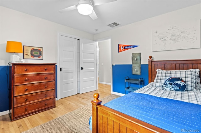 5465 W Ontario Ave, Littleton, CO 80128 - bedroom with light wood-style flooring and ceiling fan