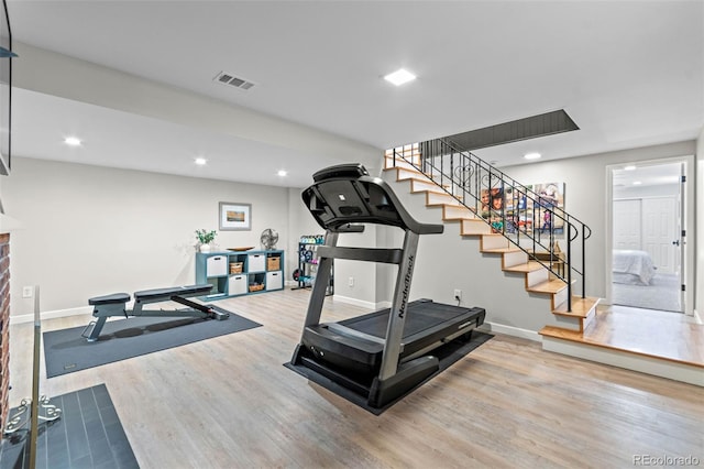 5465 W Ontario Ave, Littleton, CO 80128 - workout room featuring wood finished floors and recessed lighting