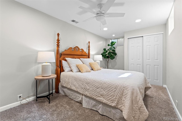 5465 W Ontario Ave, Littleton, CO 80128 - carpeted bedroom with a closet, recessed lighting, and a ceiling fan