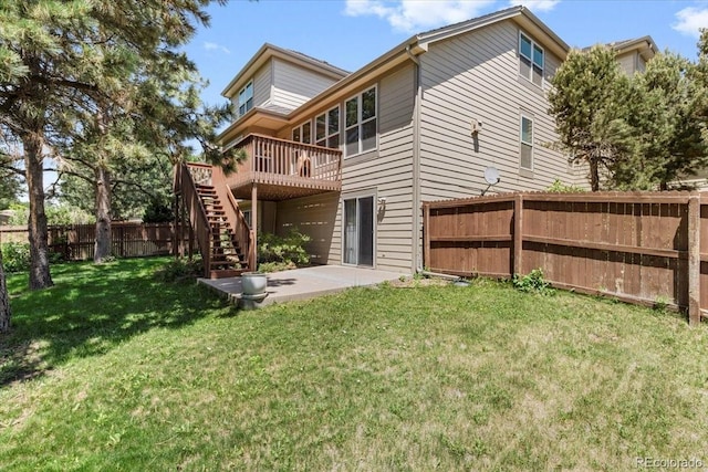 6449 S Jamaica Cir, Englewood, CO 80111 - rear view of property with a wooden deck, a patio, and stairway