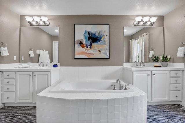 8378 Briar Trace Way, Castle Pines, CO 80108 - full bath with two vanities, a bath, and tile patterned floors
