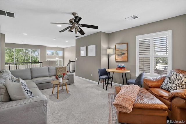 8378 Briar Trace Way, Castle Pines, CO 80108 - living room featuring carpet, ceiling fan, and recessed lighting