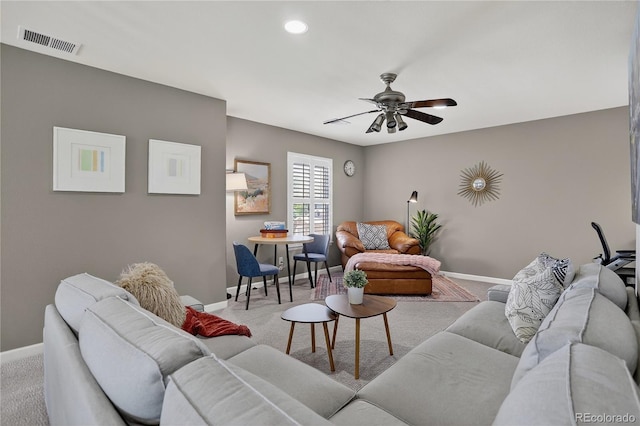 8378 Briar Trace Way, Castle Pines, CO 80108 - living room with carpet floors, ceiling fan, and recessed lighting